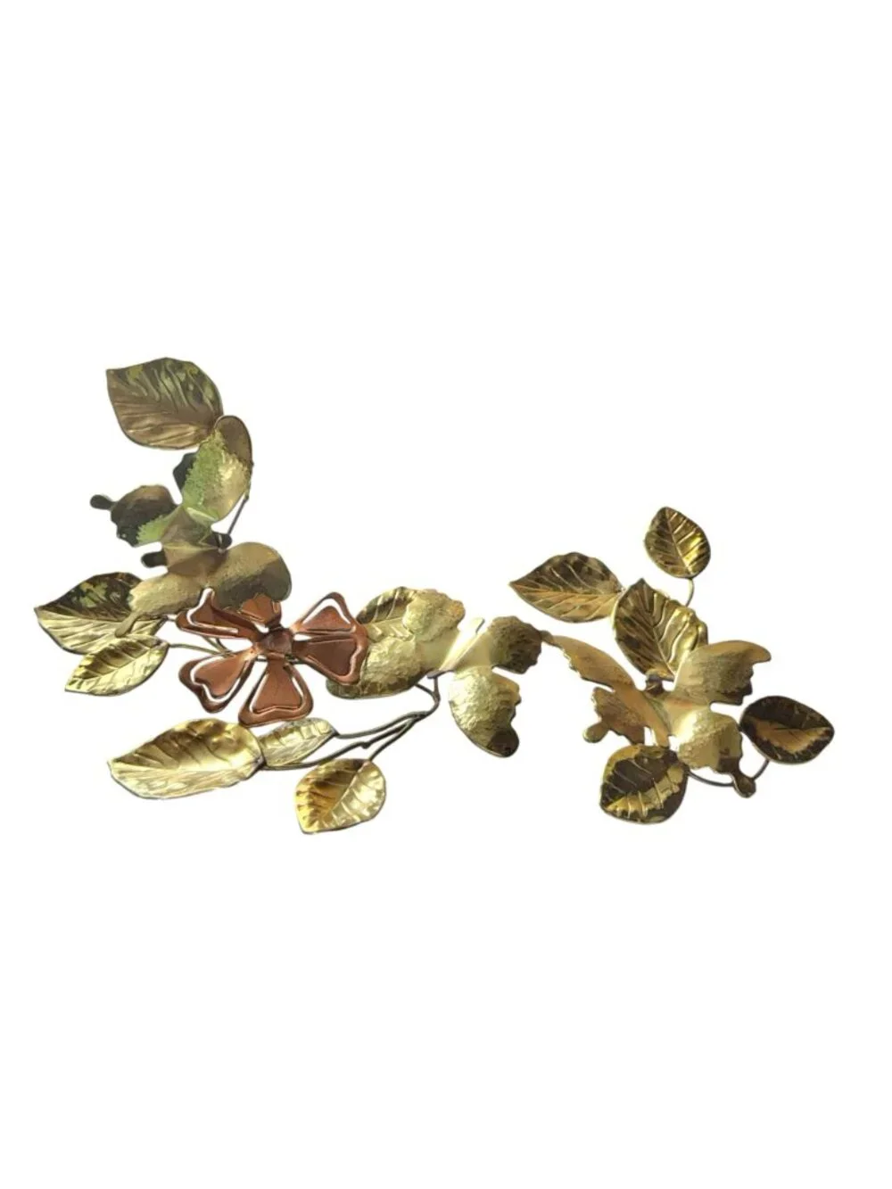 Brass & Copper Wall Art Set Of 2 Butterflies On Branches Leaves